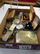 A box of costume jewellery including digital watch etc