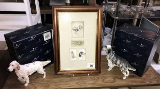 2 Border Fine Arts English Setter figures plus framed and glazed collectors cards of English