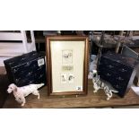 2 Border Fine Arts English Setter figures plus framed and glazed collectors cards of English