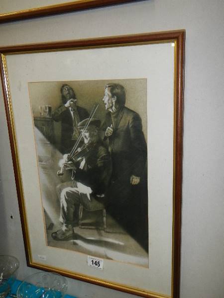 A pair of framed a glazed prints depicting musicians. - Image 2 of 3
