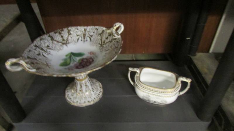 A large handpainted comport and a sugar bowl,