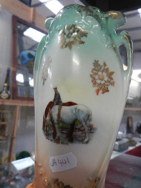A pair of vintage Austrian porcelain vases with working horses images - Image 3 of 4