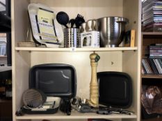 2 shelves of kitchen utensils etc.