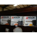 A fabulous set of 3 boxed Anolon professional saucepans,