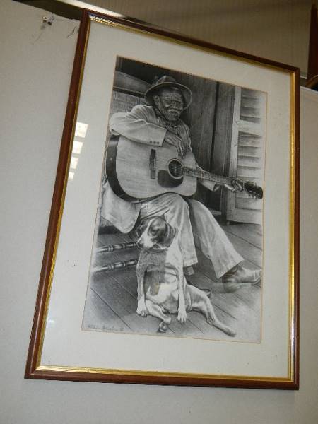 A pair of framed a glazed prints depicting musicians. - Image 3 of 3