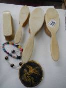 Bone handled dressing table brushes and powder compact etc