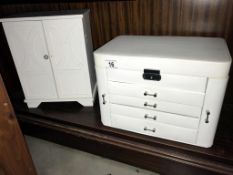 A lovely jewellery box and jewellery cabinet (door missing small knob)