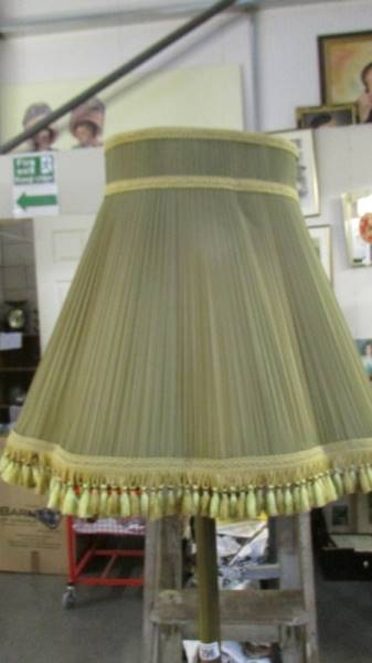 A brass standard lamp with reeded column complete with shade. (Collect only). - Image 3 of 3