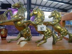 3 solid brass rearing horses