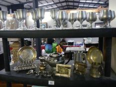 2 shelves of silver plated ware including teapot,