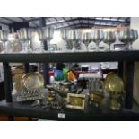 2 shelves of silver plated ware including teapot,