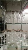 2 lovely sets of 12 antique gold rim topped crystal wine glasses (24 in total)