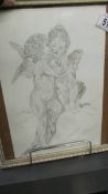 A pencil drawing of cherubs signed and dated G Morris, 3/12/03.