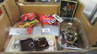 A mixed lot of costume jewellery, cigarette case and Corgi and Yesteryear models.
