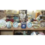 A mixed lot including biscuit barrel, jug, vase and plates.