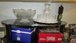 A Royal Doulton crystal fruit bowl boxed plus an 8 piece boxed set of Rock crystal whisky tumblers,