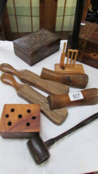 A mixed lot including inlaid box, one other box, shoe trees etc. - Image 2 of 3
