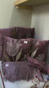 4 new John Lewis purple cushions with tags and prices (£96 in total) plus throw etc