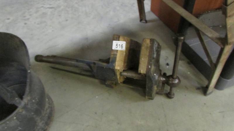 A large bench vice.