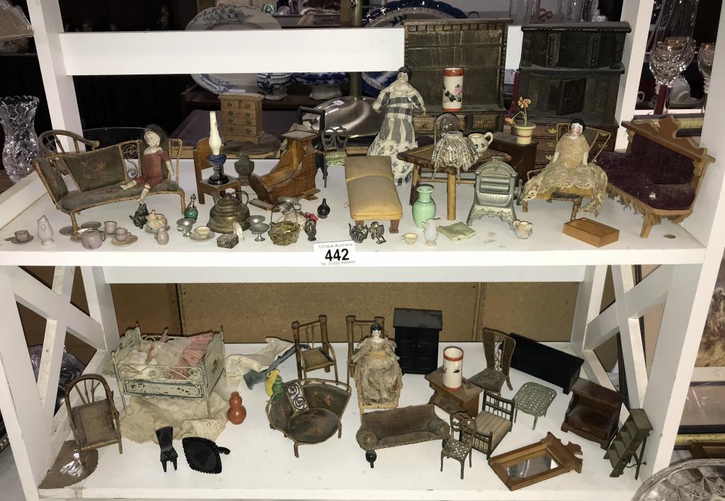 A good selection of Victorian/Edwardian dolls house furniture including a bamboo table.