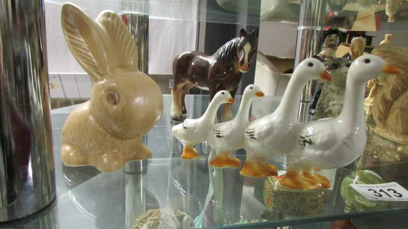 A quantity of ornaments, including Coalport lady, Beswick Cat, Goebel geese, Beswick birds, - Image 4 of 6