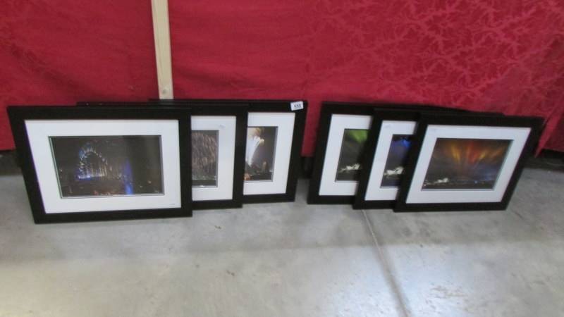 Six framed and glazed pictures of New Year's Eve fireworks in Australia in good frames.