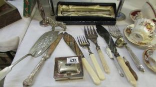 A mixed lot of silver plate including fish servers, cigarette box etc.