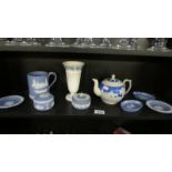 A good lot of Wedgwood Jasper ware including tankard and vase.