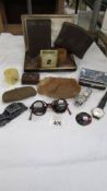 A box of miscellaneous including perpetual calendar, Dinky Riley, watches etc.