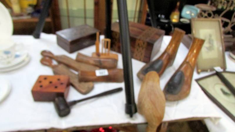 A mixed lot including inlaid box, one other box, shoe trees etc.