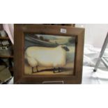 A pine framed print of a sheep