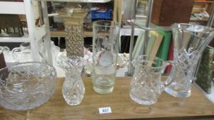 A cut glass vase, jug etc.