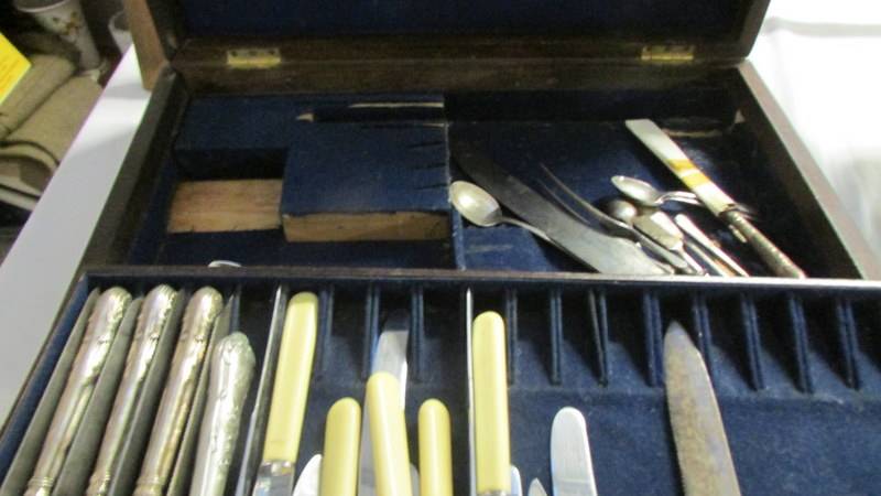 A Victorian Walnut cutlery case with a quantity of cutlery - Image 2 of 3