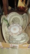 A box of antique and vintage plates (Collect only)