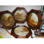 A set of four farming scenes in octagonal mahogany frames.