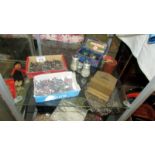 A mixed lot including opera glasses, metal figures etc.,