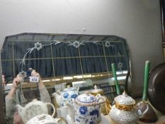 A floral etched bevel edged wall mirror. (Collect only)