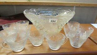 A glass punch bowl with cups. (Collect only)