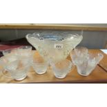 A glass punch bowl with cups. (Collect only)