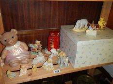 Two Royal Doulton Winnie the Pooh figures, A Bunnikins figure, Cherished Teddies etc.,