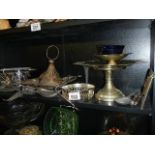 A mixed lot of silver plate including comport, wine coaster etc.,