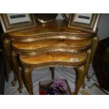 A nest of three gilt tables with marble tops. (Collect only)