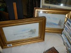 A pair of paintings on opaline glass signed W Laidler 1902.