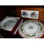 A Spode cake stand and a boxed Mayall flan dish.