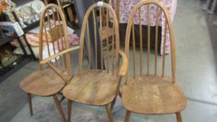 Three Ercol style chairs. (Collect only)