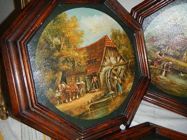 A set of four farming scenes in octagonal mahogany frames. - Image 2 of 3