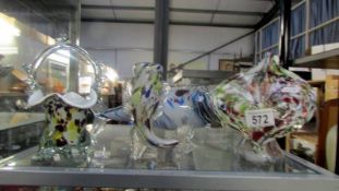 Four items of end of day glass including basket, vase, fish etc.,