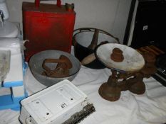 A mixed lot including scales, jam pan, Jerry can etc., (Collect only)