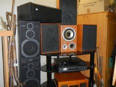 A Sony turntable, one other and a quantity of speakers. (Collect only)