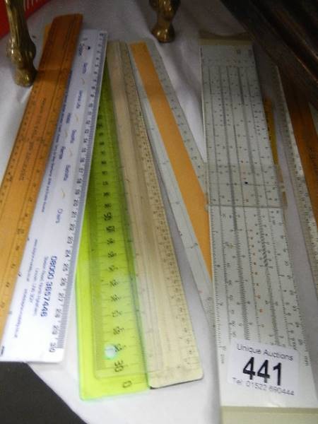 A quantity of rulers including slide rule. - Image 2 of 2